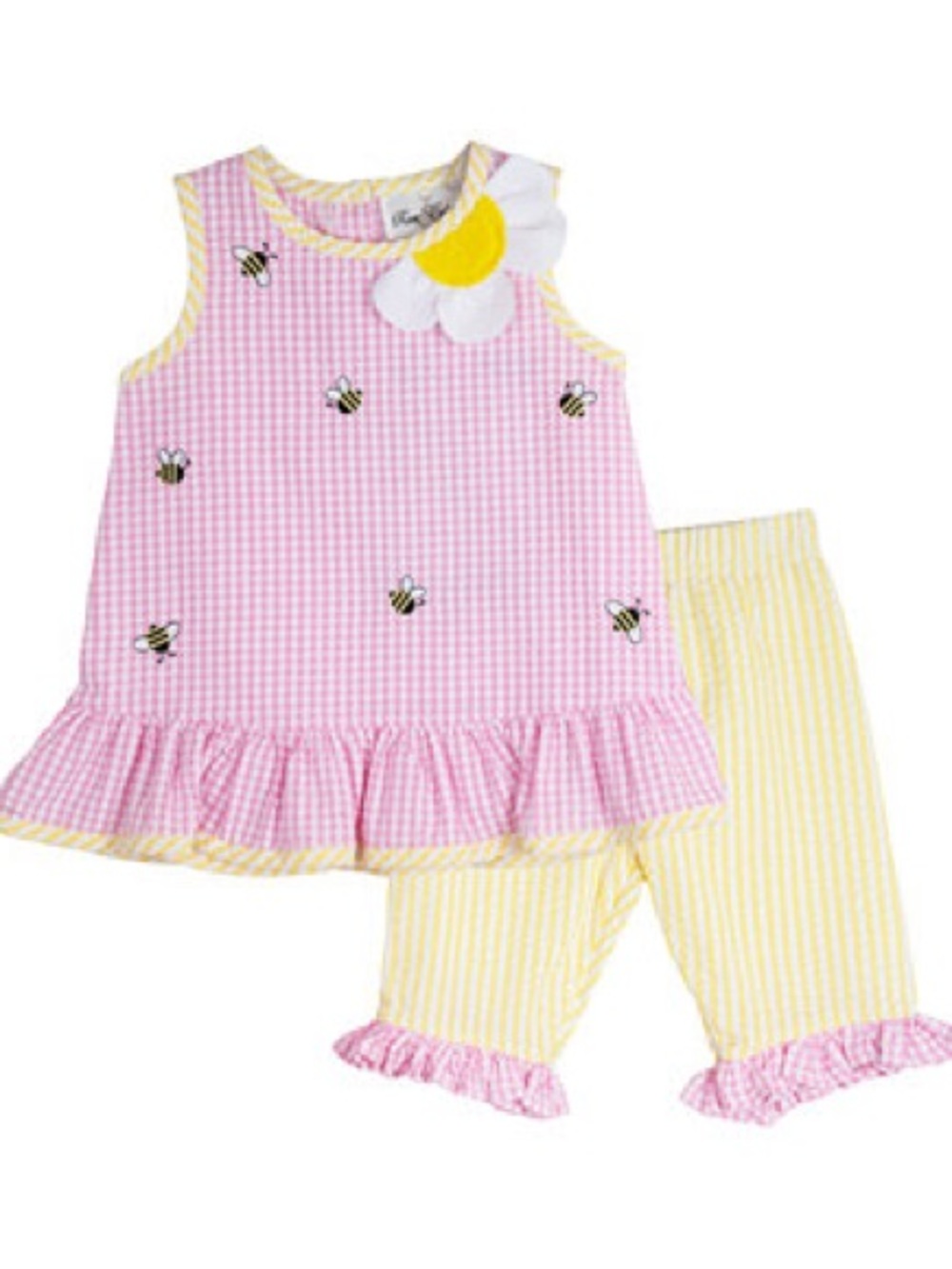 NWT Rare Editions Baby Girls Bumblebee Seersucker Outfit, 2 Piece Set Size 24Mo